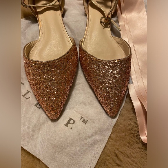 Kailee P Rose Gold Rock Glitter Ankle Strap Flats size 8 - Picture 4 of 7